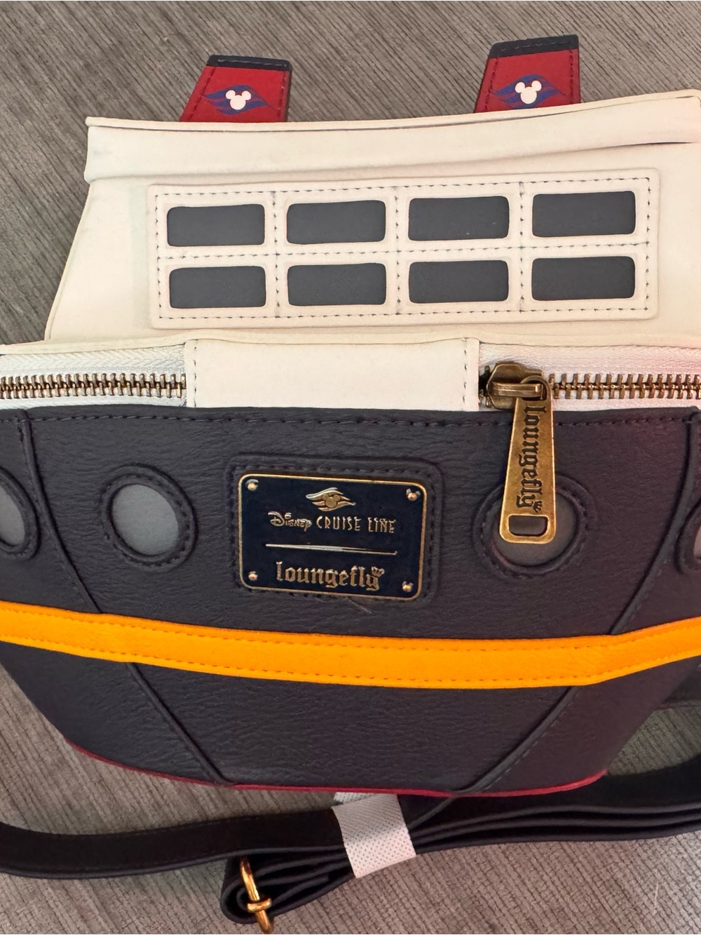 Loungefly Disney Cruise Line Black, White & Yellow Ship Crossbody Bag